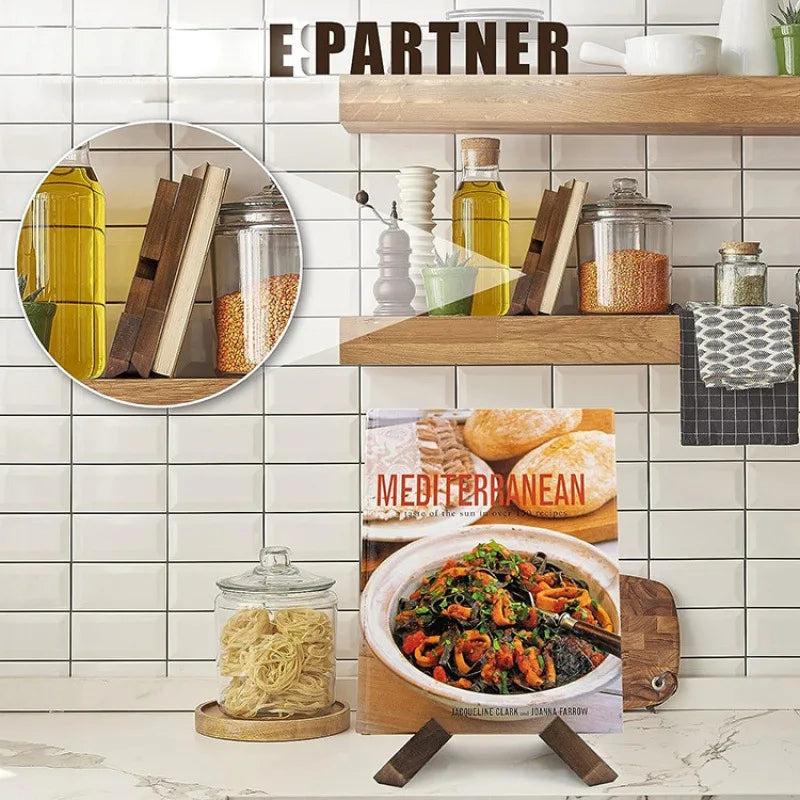 Wooden Recipe Holder for Dining Room, Kitchen Menu Display Stand, Hanging Study Desk Reading Wooden Bookend