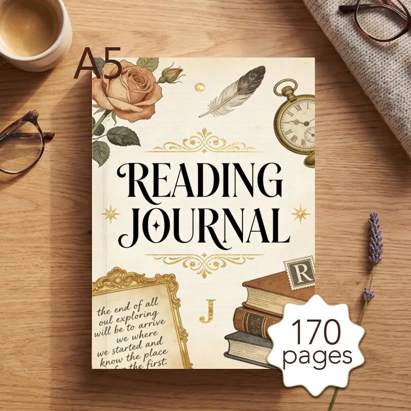 A5 Reading Journal, Daily Book Planner (170 Pages), 52 Book Review Templates, Quote Journal - Perfect Gift for Book Lovers