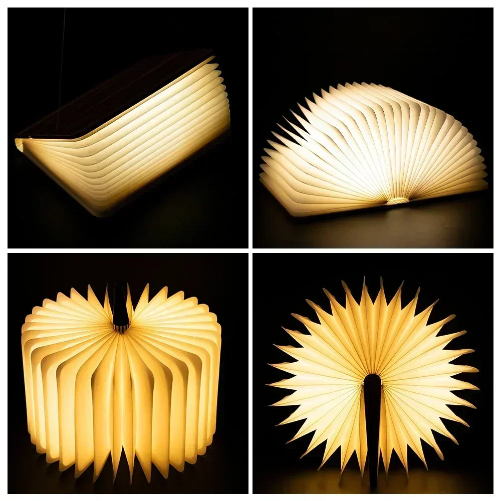 LED Wooden Book Lamp Creative 3D Book Light Folding LED Night Light USB Recharge Decor Bedroom Table Lamp for Kid Brithday Gifts