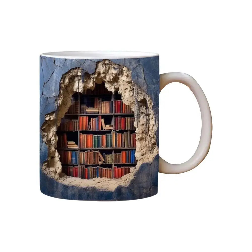 Bookshelf Mug, Library Shelf Cup, Book Lovers Ceramic Coffee Mug Cool Christmas Gifts For Readers Book Lovers Multi-Purpose