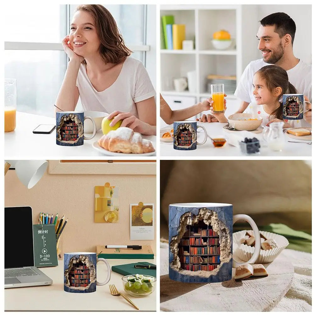Bookshelf Mug, Library Shelf Cup, Book Lovers Ceramic Coffee Mug Cool Christmas Gifts For Readers Book Lovers Multi-Purpose