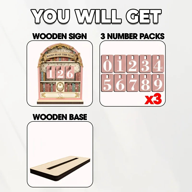 Wooden Book Read This Year Counter Reading Challenge Tracker Bookshelf Club Classroom Decor New Years Gifts for Bookworm Family