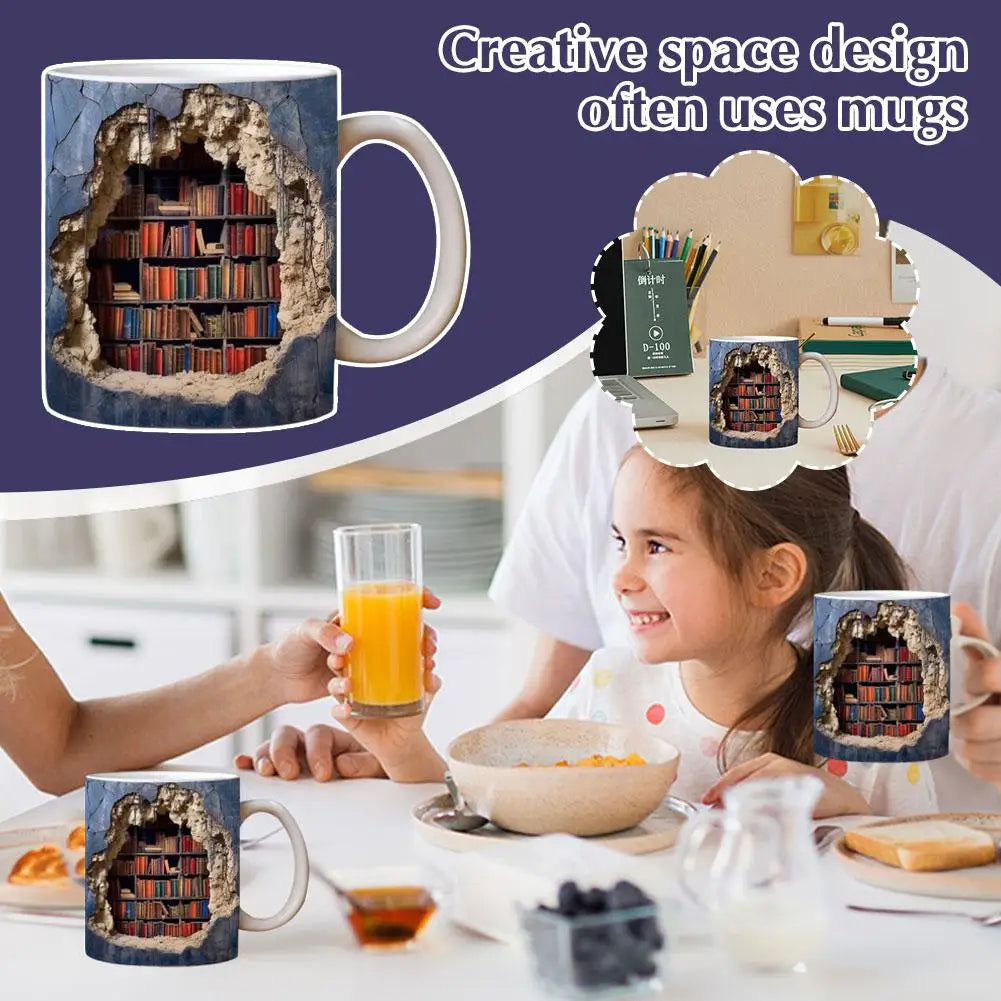Bookshelf Mug, Library Shelf Cup, Book Lovers Ceramic Coffee Mug Cool Christmas Gifts For Readers Book Lovers Multi-Purpose