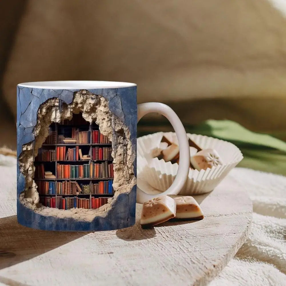Bookshelf Mug, Library Shelf Cup, Book Lovers Ceramic Coffee Mug Cool Christmas Gifts For Readers Book Lovers Multi-Purpose