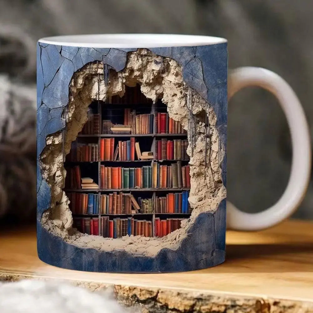 Bookshelf Mug, Library Shelf Cup, Book Lovers Ceramic Coffee Mug Cool Christmas Gifts For Readers Book Lovers Multi-Purpose
