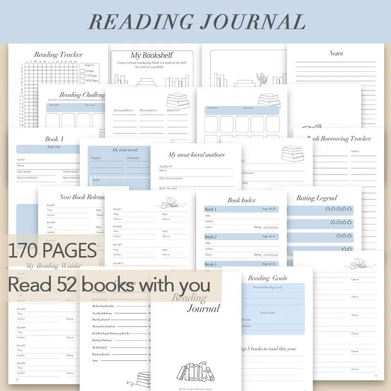 A5 Reading Journal, Daily Book Planner (170 Pages), 52 Book Review Templates, Quote Journal - Perfect Gift for Book Lovers