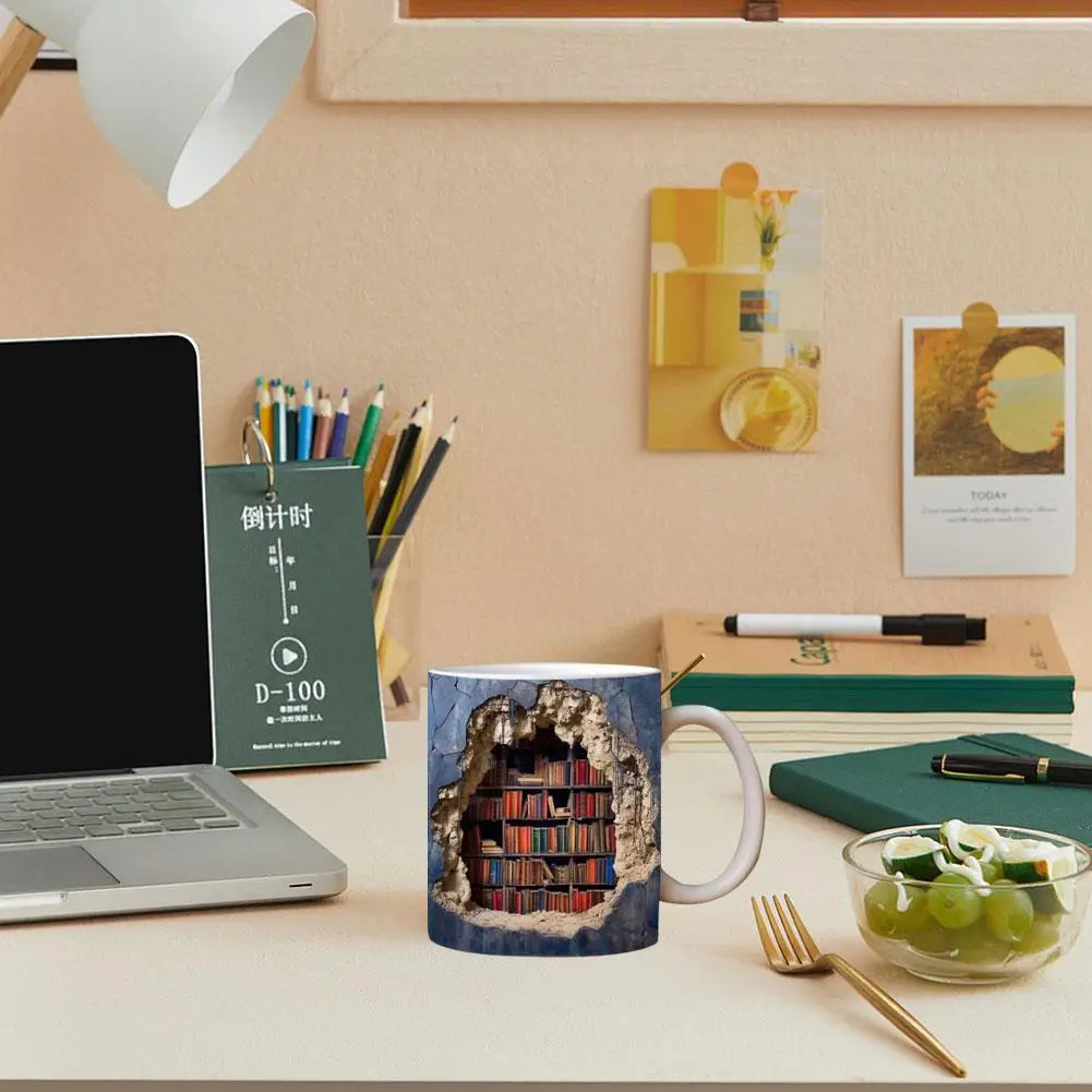 Bookshelf Mug, Library Shelf Cup, Book Lovers Ceramic Coffee Mug Cool Christmas Gifts For Readers Book Lovers Multi-Purpose