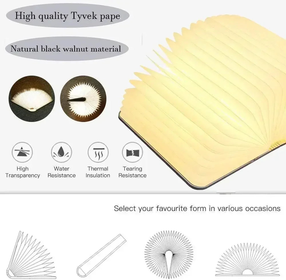 LED Wooden Book Lamp Creative 3D Book Light Folding LED Night Light USB Recharge Decor Bedroom Table Lamp for Kid Brithday Gifts