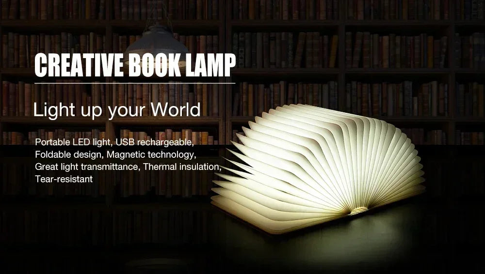 LED Wooden Book Lamp Creative 3D Book Light Folding LED Night Light USB Recharge Decor Bedroom Table Lamp for Kid Brithday Gifts