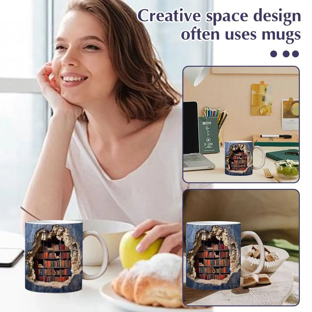 Bookshelf Mug, Library Shelf Cup, Book Lovers Ceramic Coffee Mug Cool Christmas Gifts For Readers Book Lovers Multi-Purpose